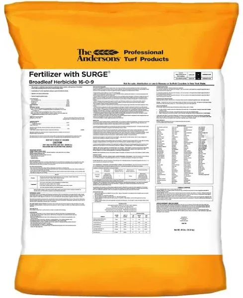 The Andersons Professional Surge Weed and Feed 16-0-9 Post-Emergent Weed Control and Fertilizer - Covers up to 16,000 sq ft (40 lb)