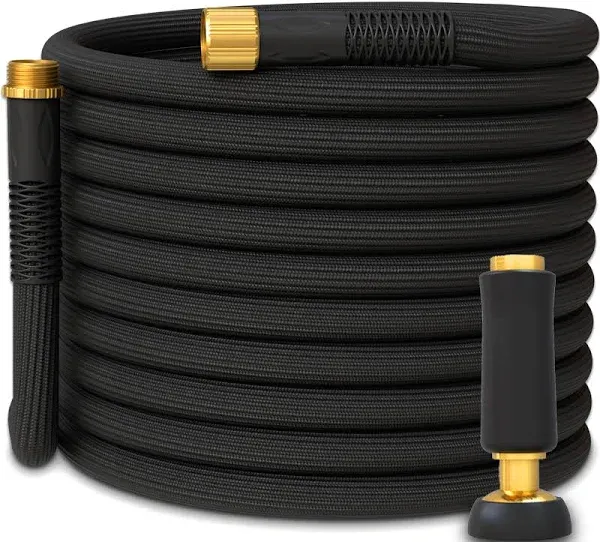 TITAN Garden Hose | Flexible, Lightweight, Kink-Free & Durable Hybrid Water Hose with Heavy Duty Brass Connectors & High-Pressure Jet Nozzle (100FT x 5/8”)