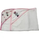 Disney Cudlie Baby Girl Minnie Mouse 2 Pack Rolled/Carded Hooded Towels in Tiny Stripe Print