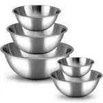 Glomery Meal Prep Stainless Steel Mixing Bowls Set 5-Piece - Silver