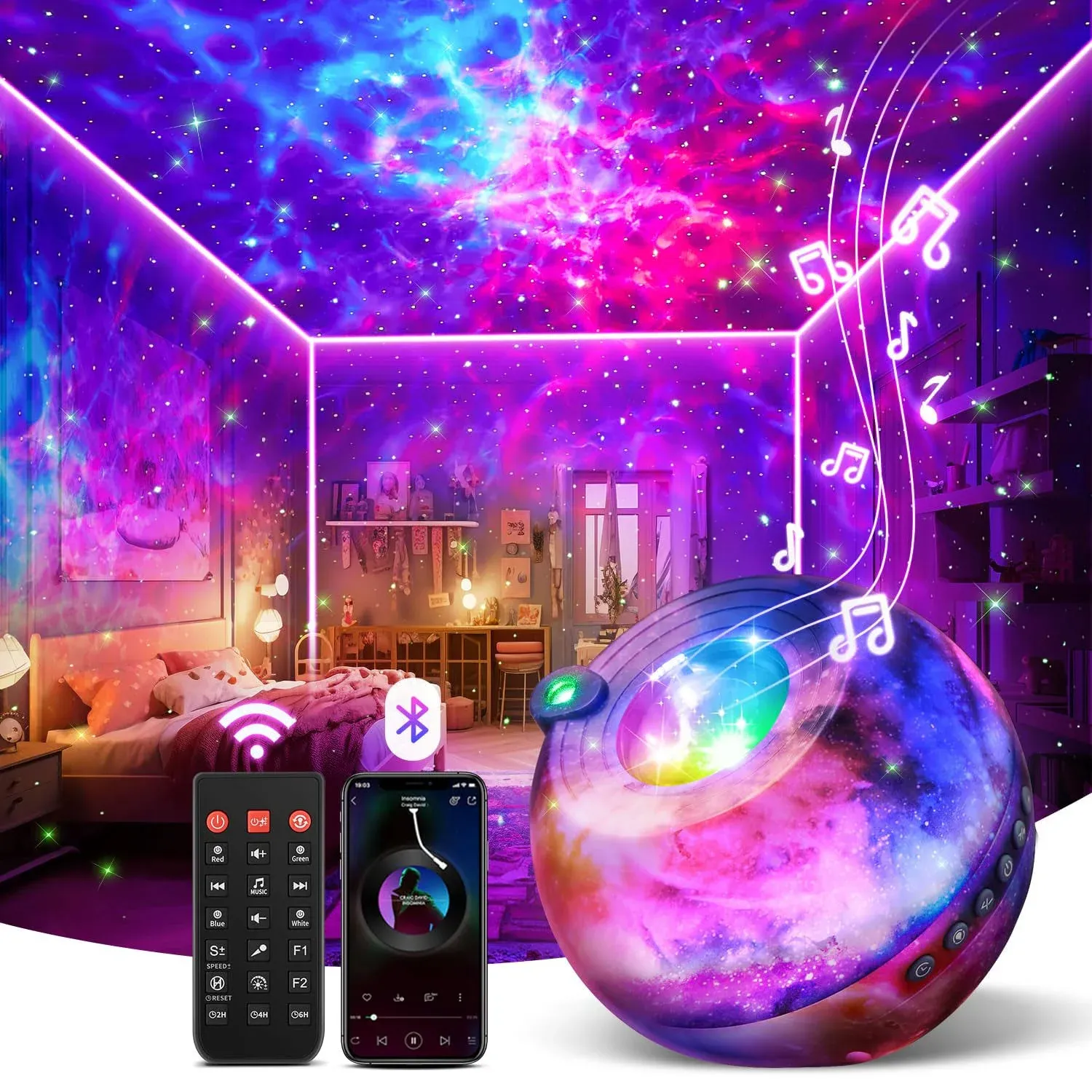 Star Projector Galaxy Light Projector for Bedroom,15 Colors Galaxy Projector for Bedroom Adults,15 White Noises Projector Lights for Bedroom