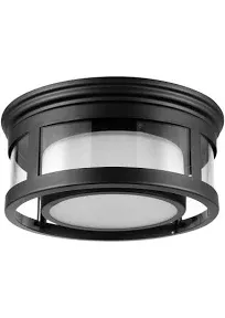 Globe Electric Brisbane 1-Light Matte Black Outdoor Indoor Flush Mount Ceiling Light with Frosted Glass Shade