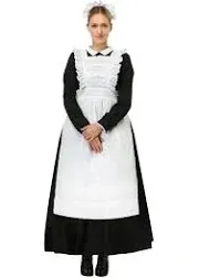 Traditional Maid Costume For Adults | Includes Black Dress With White Collar And Back Zipper, Apron, And Bonnet