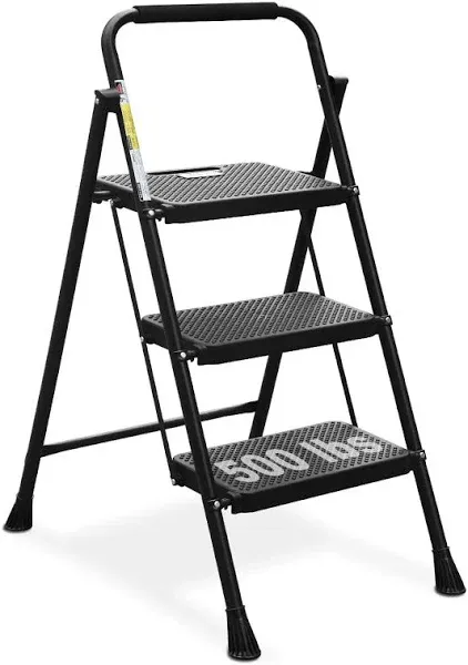 Hbtower 3 Step Ladder, Folding Step Stool with Wide Anti-Slip Pedal, 500Lbs Stur