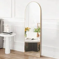 DUMOS Arched Full Length Mirror with Stand, 59"x16" Floor Mirror with Aluminum Alloy Frame for Bedroom, Standing Full Body Mirror with Shatter-Proof Glass for Wall, Living Room (Gold)