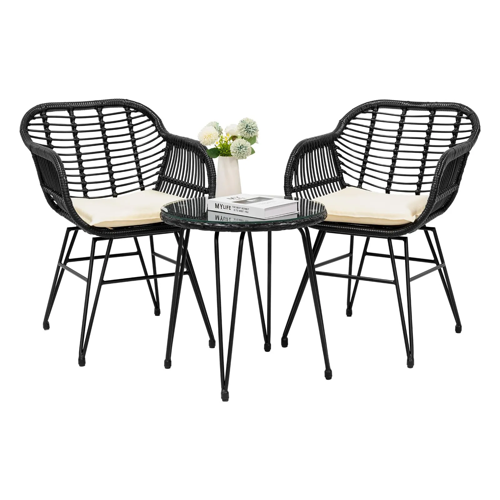 Tappio 3 Piece Outdoor Wicker Furniture Patio Bistro Set