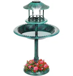 Best Choice Products Solar Outdoor Bird Bath Pedestal Fountain Garden Decoration w/ Fillable Planter Base - Bronze