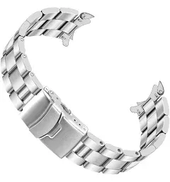 Juntan Stainless Steel Curved Solid End Tapered 20mm 22mm Watch Band Metal Watch Strap Bracelet Deployment Double FlipLock Buckle Silver Black