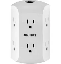 Philips 6 Outlet Grounded Wall Tap Resettable Circuit Breaker