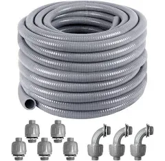 Liquid-Tight Conduit and Connector Kit 1/2inch 25ft, Flexible Non Metallic Li...