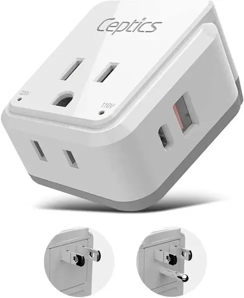 Ceptics Power Travel Plug Adapter Set 20W PD & QC Safe Dual USB & USB-C 3.1A 2 USA