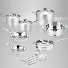 15 Pcs Stainless Steel Pots and Pans Set |Tri-Ply Stainless Steel Cooking Set &amp; 