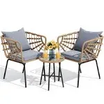 YITAHOME Wicker 3-Piece Outdoor Bistro Set, All-Weather Patio Conversation Set for Balcony, Backyard, Pool, Porch, Deck, Outdoor Sectional Furniture