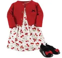 Hudson Baby baby-girls Cotton Dress, Cardigan and Shoe Set