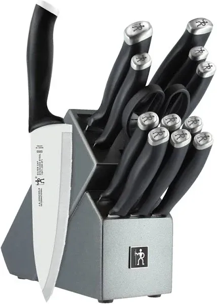 Henckels Silvercap 14 Piece Knife Set with Block, Chef Knife, Paring Knife, Utility Knife, Bread Knife, Steak Knife, Black, Stainless Steel