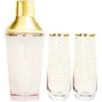 American Atelier Cocktail Shaker with 2 Stemless Flutes - Pink/Gold