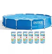 Intex 12ft x 30in Metal Frame Above Ground Round Family Swimming Pool Set &amp; P...