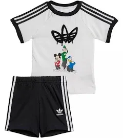 Adidas X Disney Mickey & Friends Graphic T-shirt & Sweat Shorts Set In White/ Semi Lucid Blue