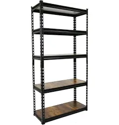 5-Tier Black Steel Storage Rack Boltless Shelving Tier Height Adjustable 36" W x 18" D x 72" H (Black)