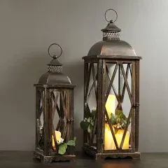  Farmhouse Outdoor Lanterns for Patio, Set of 2 Rustic Lanterns Decor, White