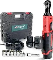 AOBEN Cordless Electric Ratchet Wrench Set, 3/8" 12V Power Ratchet Tool Kit with 2 Packs 2000mAh Lithium-Ion Battery and Charger