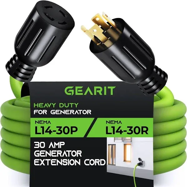 30-Amp Generator Extension Cord 4-Prong Portable Generators Power Outage 10ft