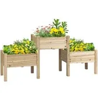 3 Grey Wood Elevated Planter Set Vegetable Herb Flowers Raised Garden Beds