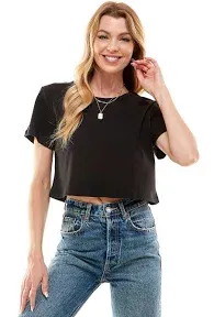 Loving People Women's Boxy Crop Top Round Neck Short Sleeve Casual 100% Cotton Cropped Tee T-Shirt