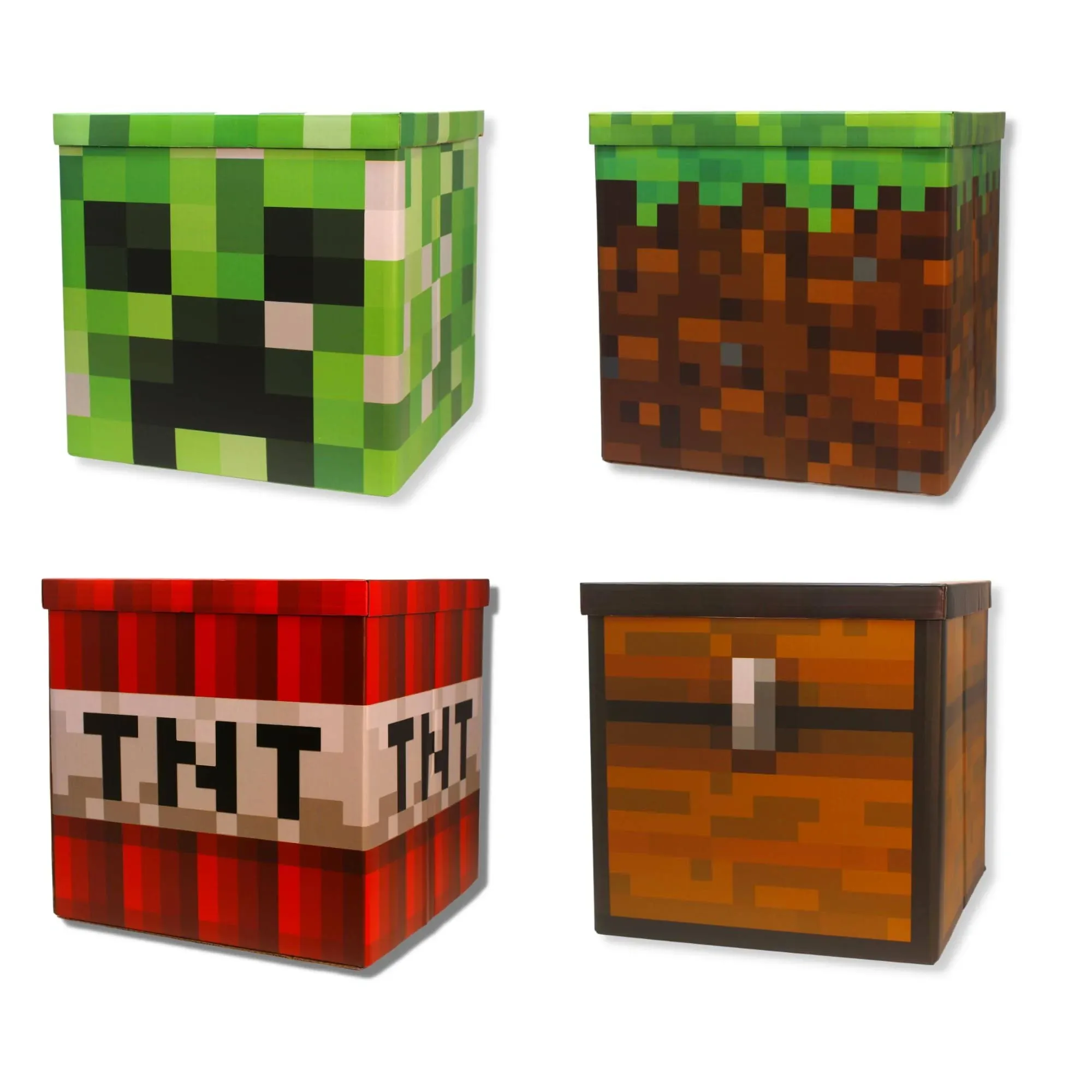 Large 14 x 14 Pixelated Box - 4 Pack | Birthday Party Supplies | Storage Decoration and Prop, Big Birthday Box | Storage Bin Chest with Lid Gift