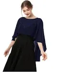 Hotshawl Capelets for Women Chiffon Cape Shawls and Wraps for Evening Dress Wedding Capes Cover Up (Navy)