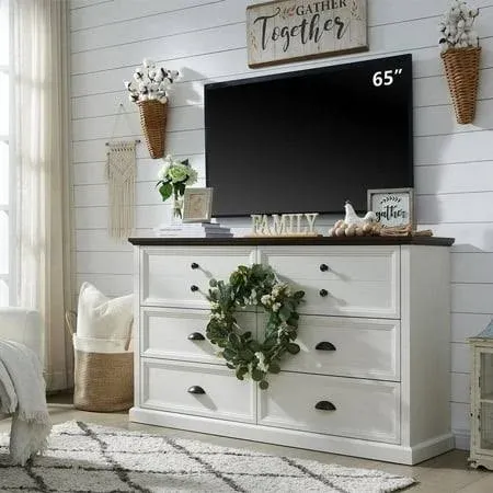 SinCiDo Farmhouse Dresser for Bedroom w/6 Drawers, Wood Rustic Tall Dresser Chest of Drawer for Closet, Living Room