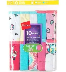 Hanes Girls&#039; 10 Pack Assorted Cotton Briefs Size 12 (designs may vary)