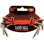 Ernie Ball Flat Ribbon Patch Cable 3&#034; - Red - 3 Pack