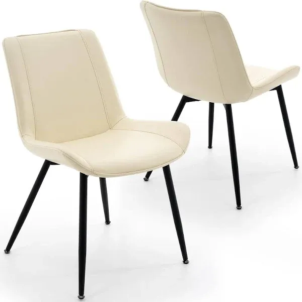 Brage Living Dining Chairs Set of 2, PU Leather Modern Armless Kitchen Dining Room Chairs, Upholstered Accent Side Chairs with Metal Legs (Cream)