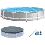 Intex - 12 foot x 30 inch Prism Above Ground Pool Set with Cover and Maintenance Kit - Gray