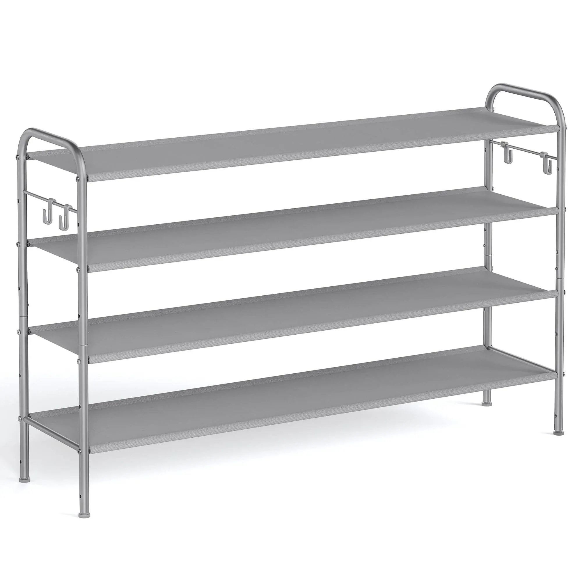 SONGMICS 44.9" Wide 4-Tier Fabric Shoe Rack with 4 Hooks Dove Gray