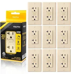 Self-Test 20A GFCI Outlet Receptacle with Wall Plate, Ivory, PK 10