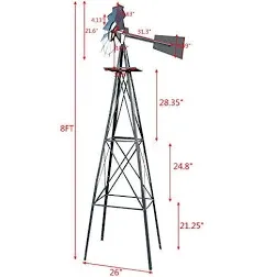 8 ft. Ornamental Windmill Backyard Garden Decoration Weather Vane 4 Legs