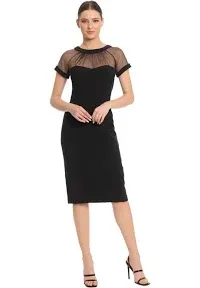 Maggy London NWT Illusion Womens 14 Black Sheer Yoke V-Back Crepe Cocktail Dress