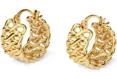 14K Gold Braided Huggie Hoop Earrings for Women, Gold Chunky Hoops, Gold Huggie