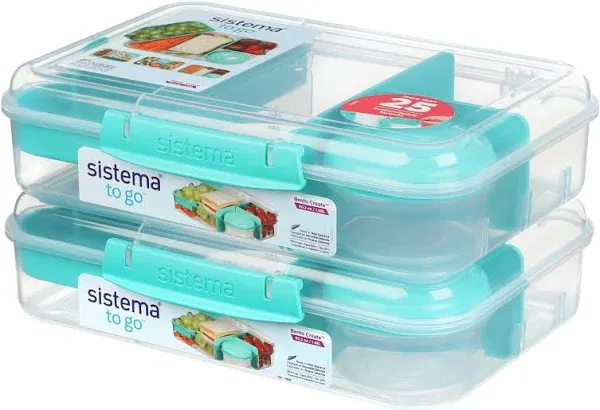 Sistema Bento Create to Go 6-Cup Food Storage Container Bento Box with Lid and Dividers (2 Pack)