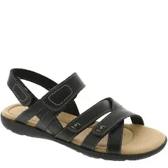 Clarks Women's Elizabelle Gem Flat Sandal, Black Leather, 5