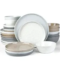 Famiware Mars Plates and Bowls Sets, 24 Pieces Dinnerware Sets, Dishes Set for 8, White