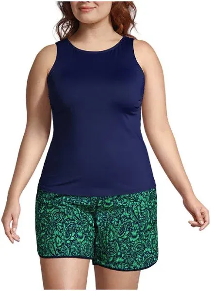 Lands' End Women's Plus Size Chlorine Resistant High Neck UPF 50 Sun Protection Modest Tankini Swimsuit Top