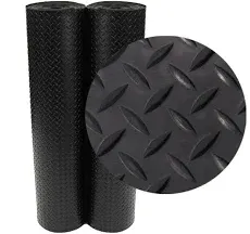 Rubber-Cal Diamond Plate Rubber Flooring Rolls, 3mm x 4ft x 5ft Rolls - Black