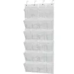 Simple Houseware 24 Pockets Large Clear Pockets Over The Door Hanging Shoe Organizer, White (56 inch x 22.5 inch)