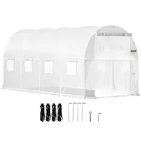 VEVOR 15 x 7 x 7 ft. Walk-In Tunnel Greenhouse Portable Plant Hot House with Galvanized Steel Hoops White