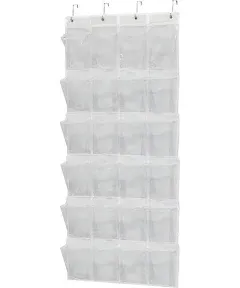 Simple Houseware 24 Pockets Large Clear Pockets Over The Door Hanging Shoe Organizer, White (56 inch x 22.5 inch)