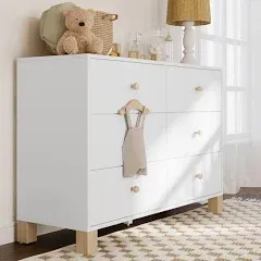 Storkcraft California White and Driftwood 6-Drawer 47.72 in. Wide Dresser 03766-2071