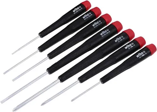 Wiha 7-Piece Precision Screwdriver Set, 4 slotted, 3 Phillips, Steel Alloy Blade 26190